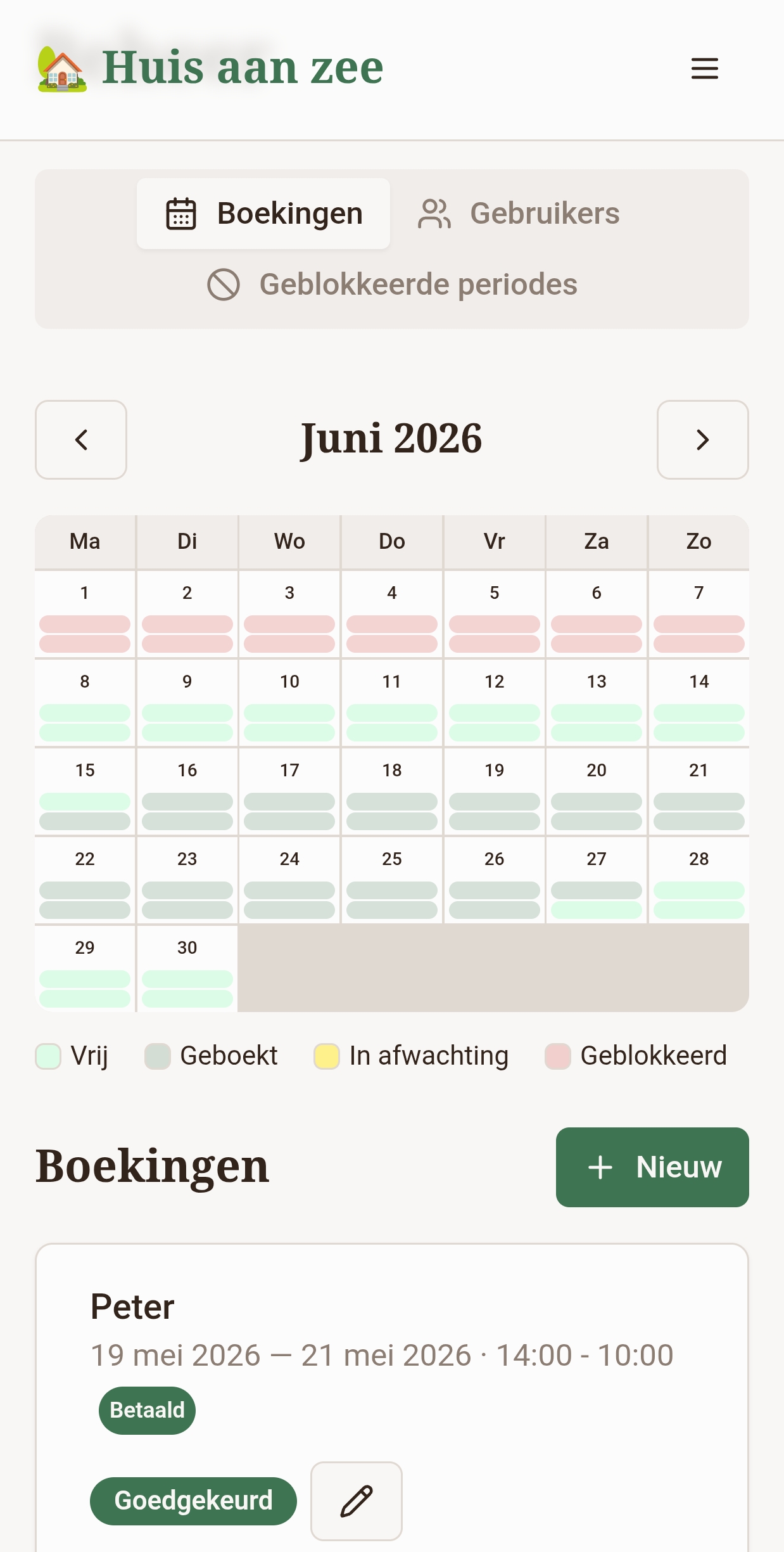 Beheer alle boekingen